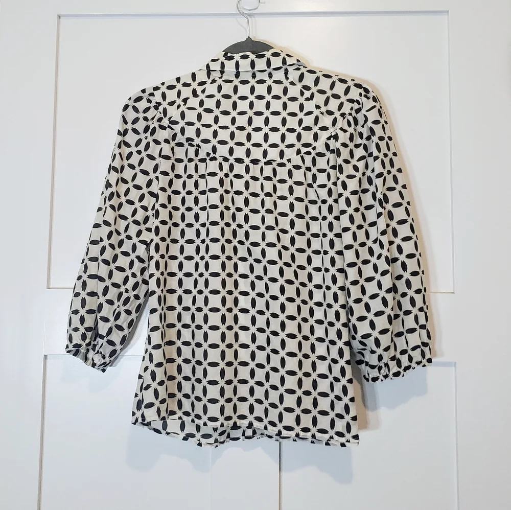 Talbots  Silk Cotton Vintage Button Down Shirt Black & White Print Size 10